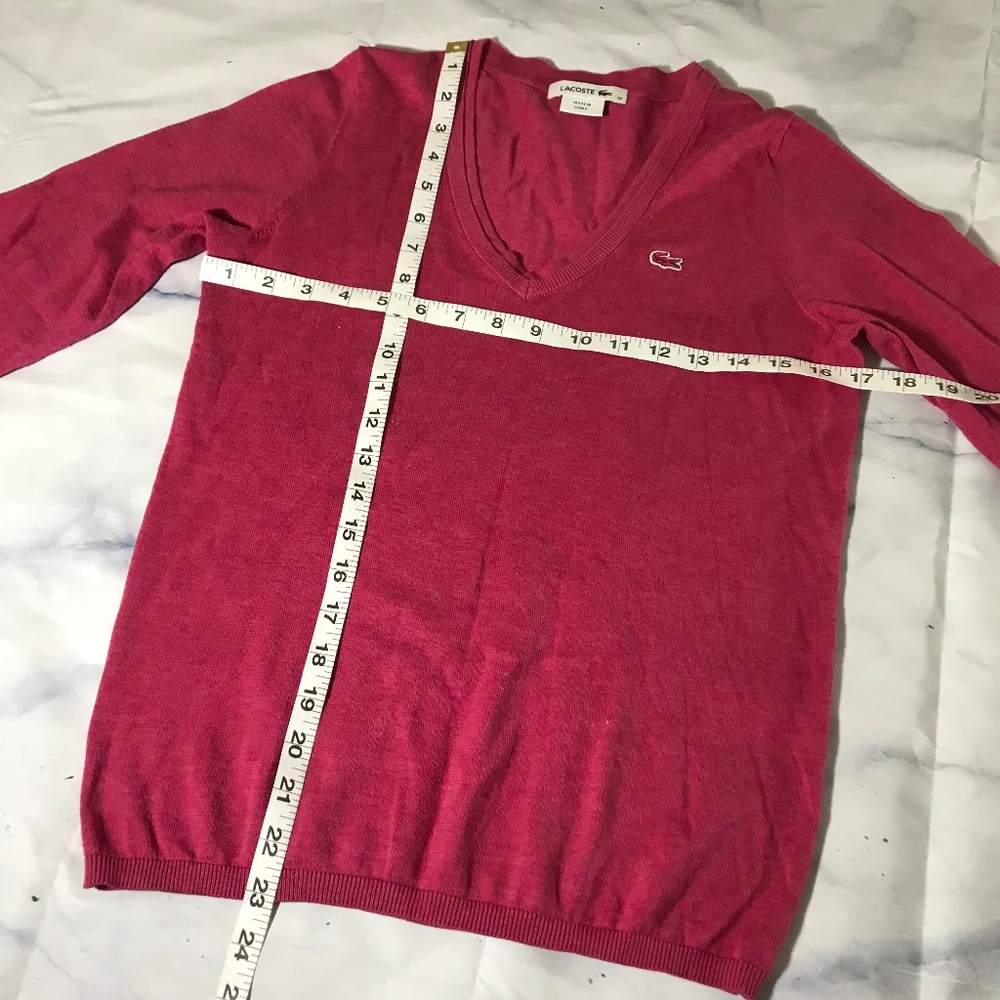 Lacoste Raspberry Pink V-Neck Pullover Sweater - Picture 4 of 7